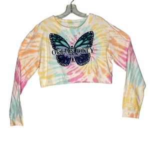 Ocean drive long sleeve women tie dye butterfly graphic sweater crop top size M